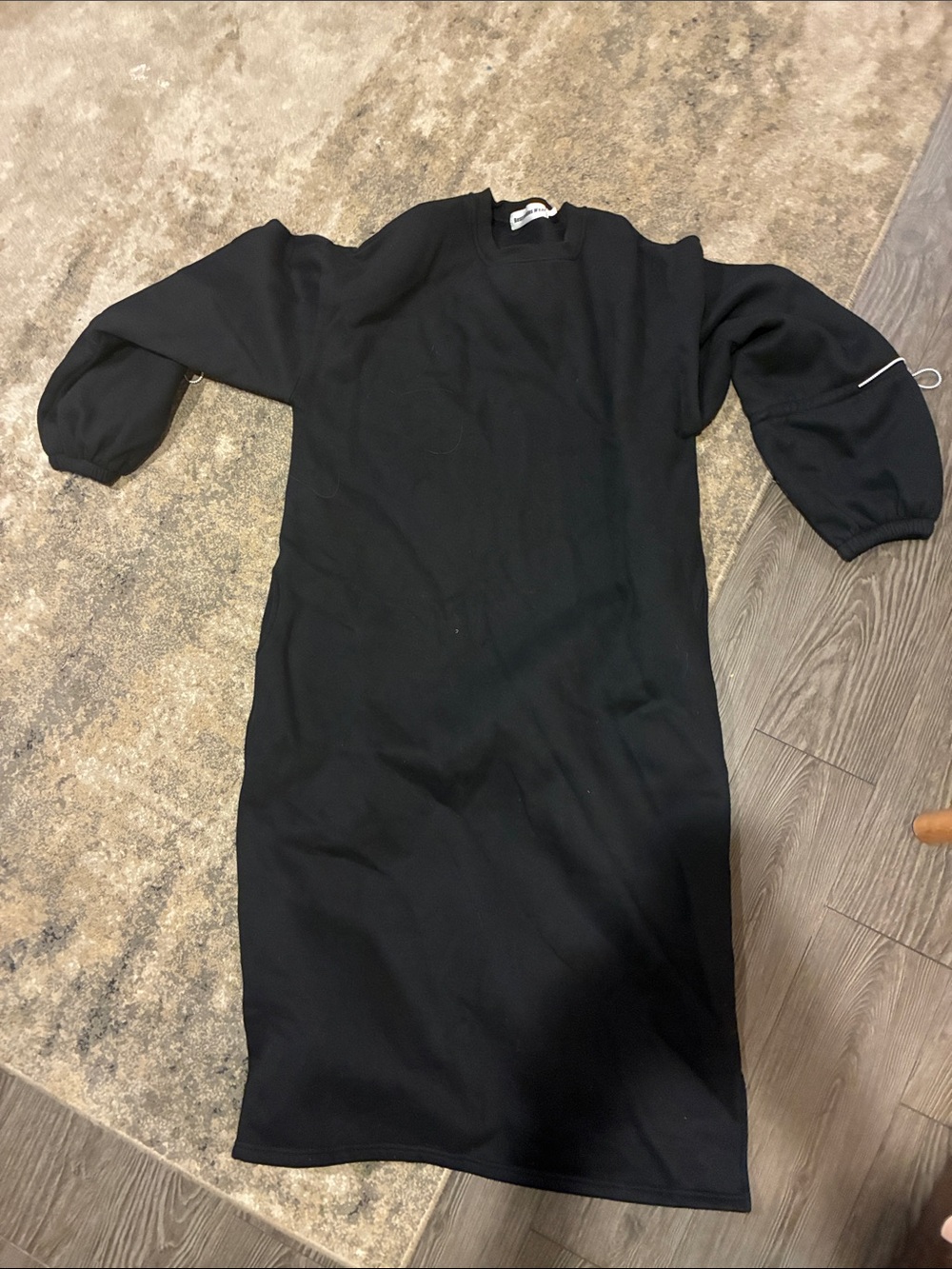 Black Midi Sweatshirt Dress with Balloon Sleeves